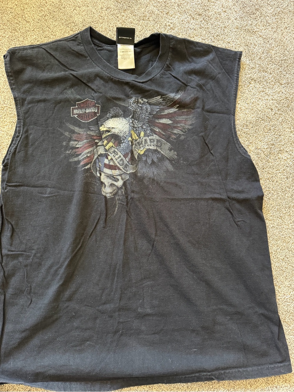 Harley-Davidson Black Tee with Orange and White Shield Logo